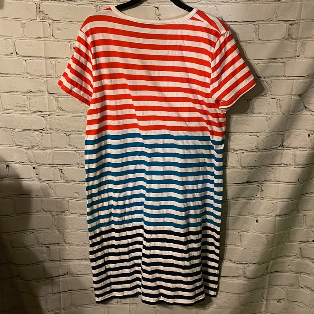 J.Crew Striped T-Shirt Dress Red White Blue Ombre Crew Neck Patriotic LARGE - Picture 8 of 9
